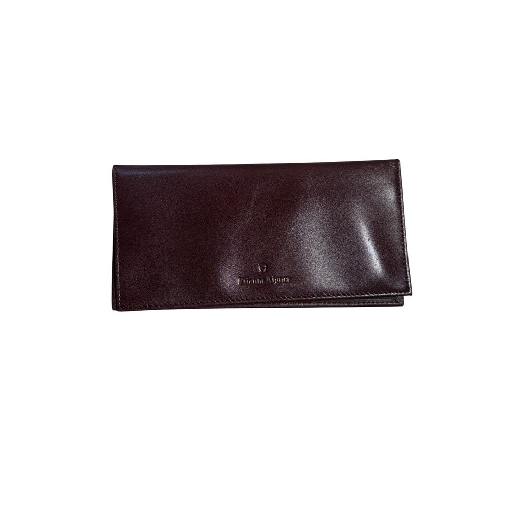 Etienne Aigner Burgundy Leather Checkbook Cover Slim Bifold Wallet Quiet Luxury